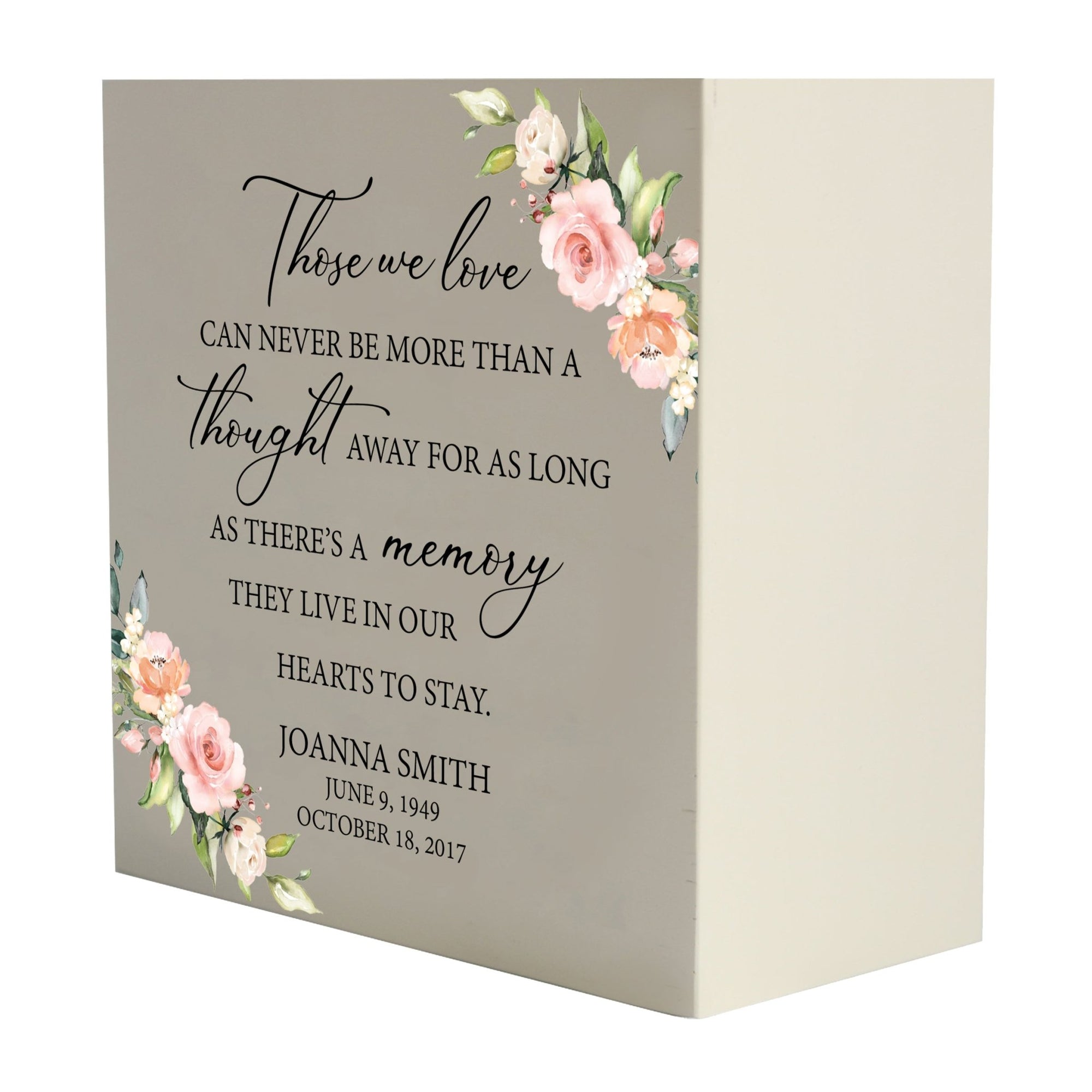 Personalized Modern Inspirational Memorial Wooden Shadow Box and Urn 6x6 holds 53 cu in of Human Ashes - Those We Love (Ivory) - LifeSong Milestones