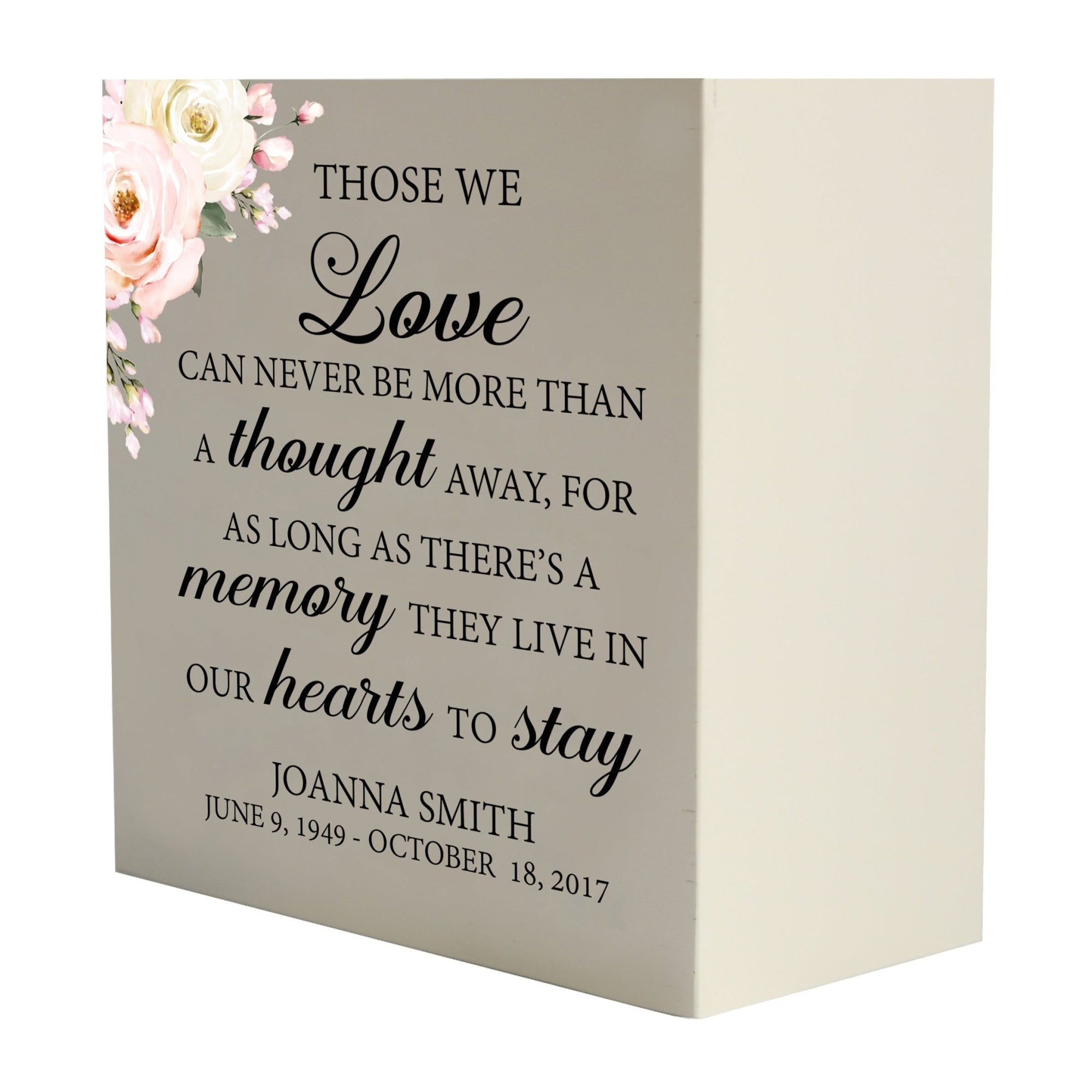 Personalized Modern Inspirational Memorial Wooden Shadow Box and Urn 6x6 holds 53 cu in of Human Ashes - Those We Love (Ivory) - LifeSong Milestones