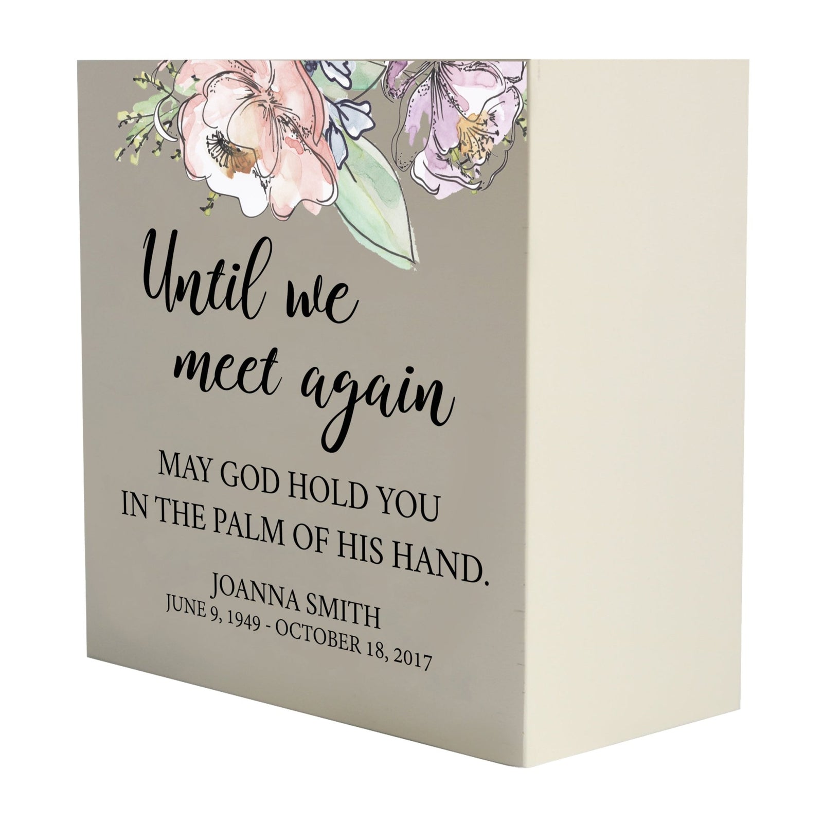 Personalized Modern Inspirational Memorial Wooden Shadow Box and Urn 6x6 holds 53 cu in of Human Ashes - Until We Meet Again (Palm) - LifeSong Milestones
