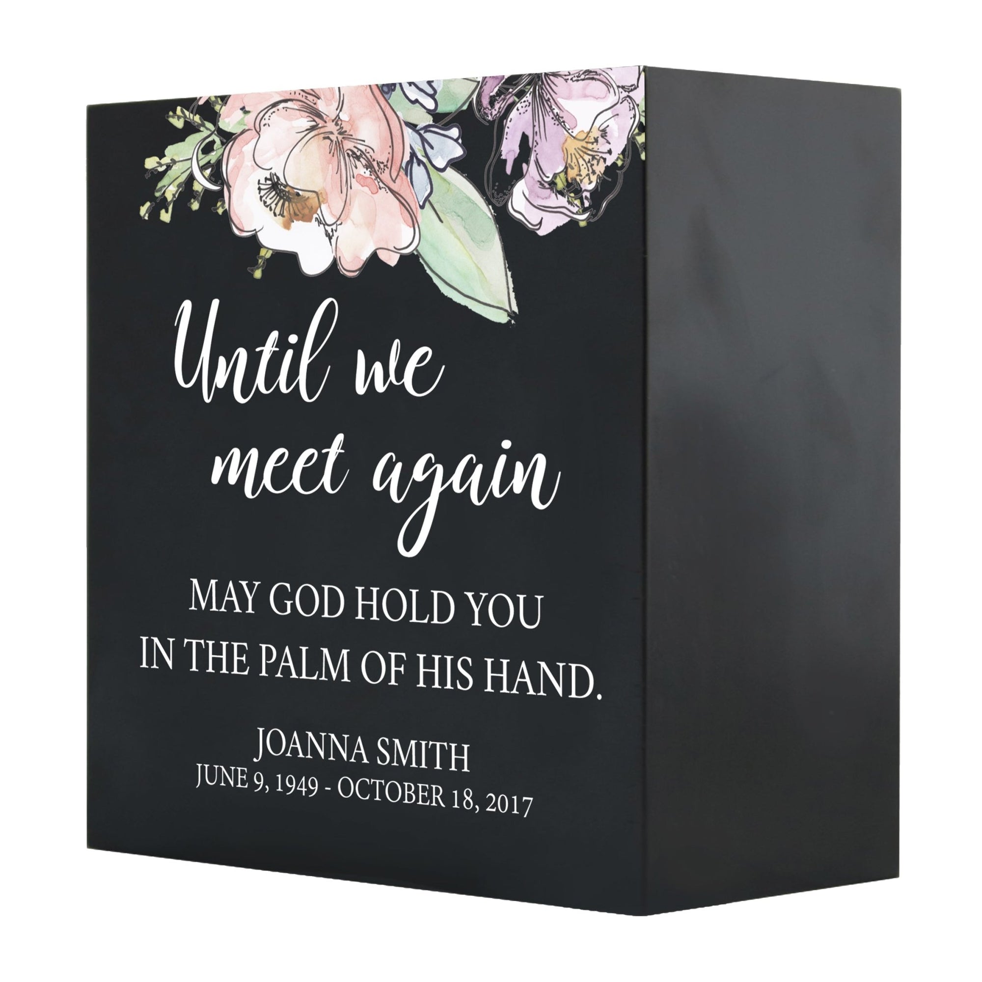 Personalized Modern Inspirational Memorial Wooden Shadow Box and Urn 6x6 holds 53 cu in of Human Ashes - Until We Meet Again (Palm) - LifeSong Milestones