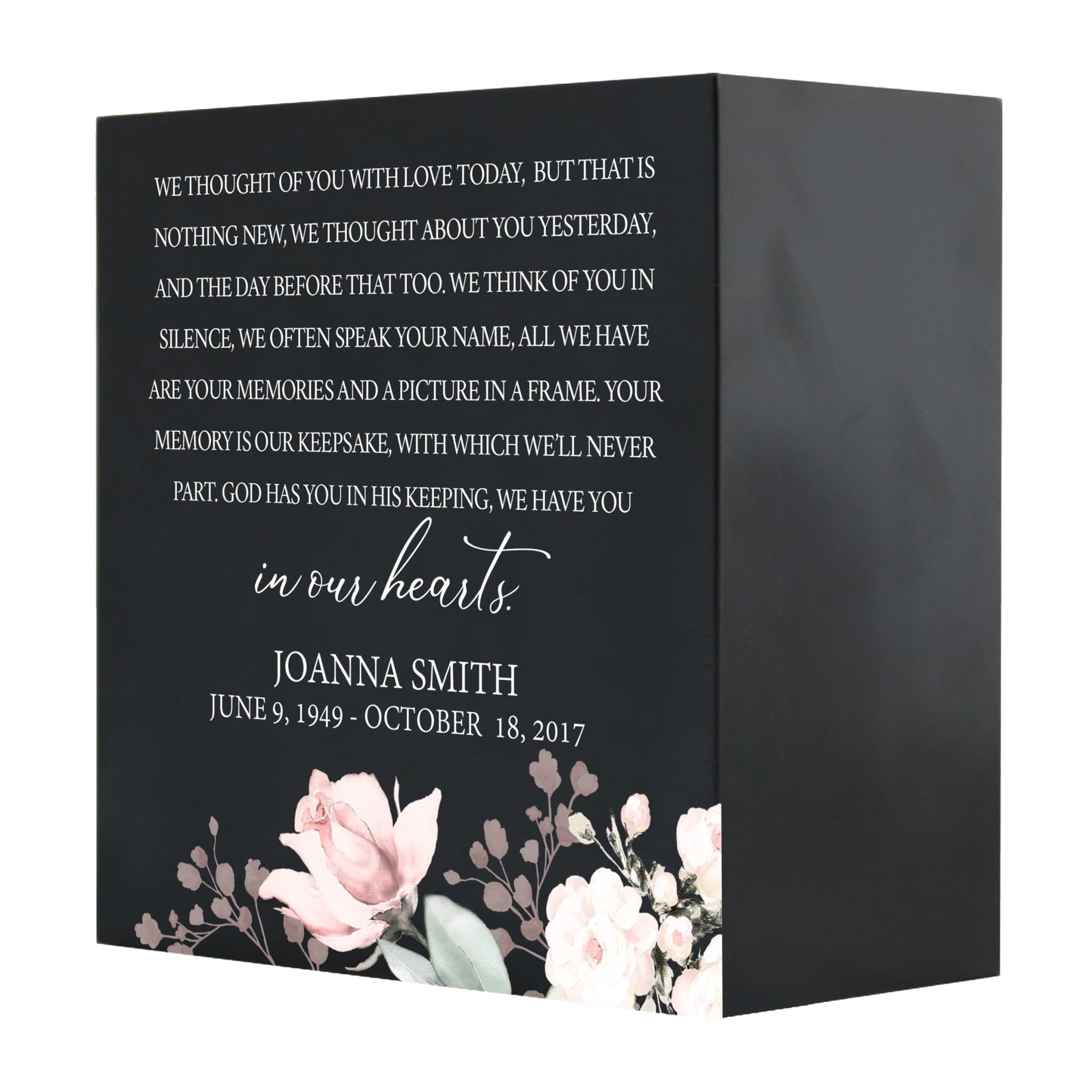 Personalized Modern Inspirational Memorial Wooden Shadow Box and Urn 6x6 holds 53 cu in of Human Ashes - We Thought Of You (Black) - LifeSong Milestones