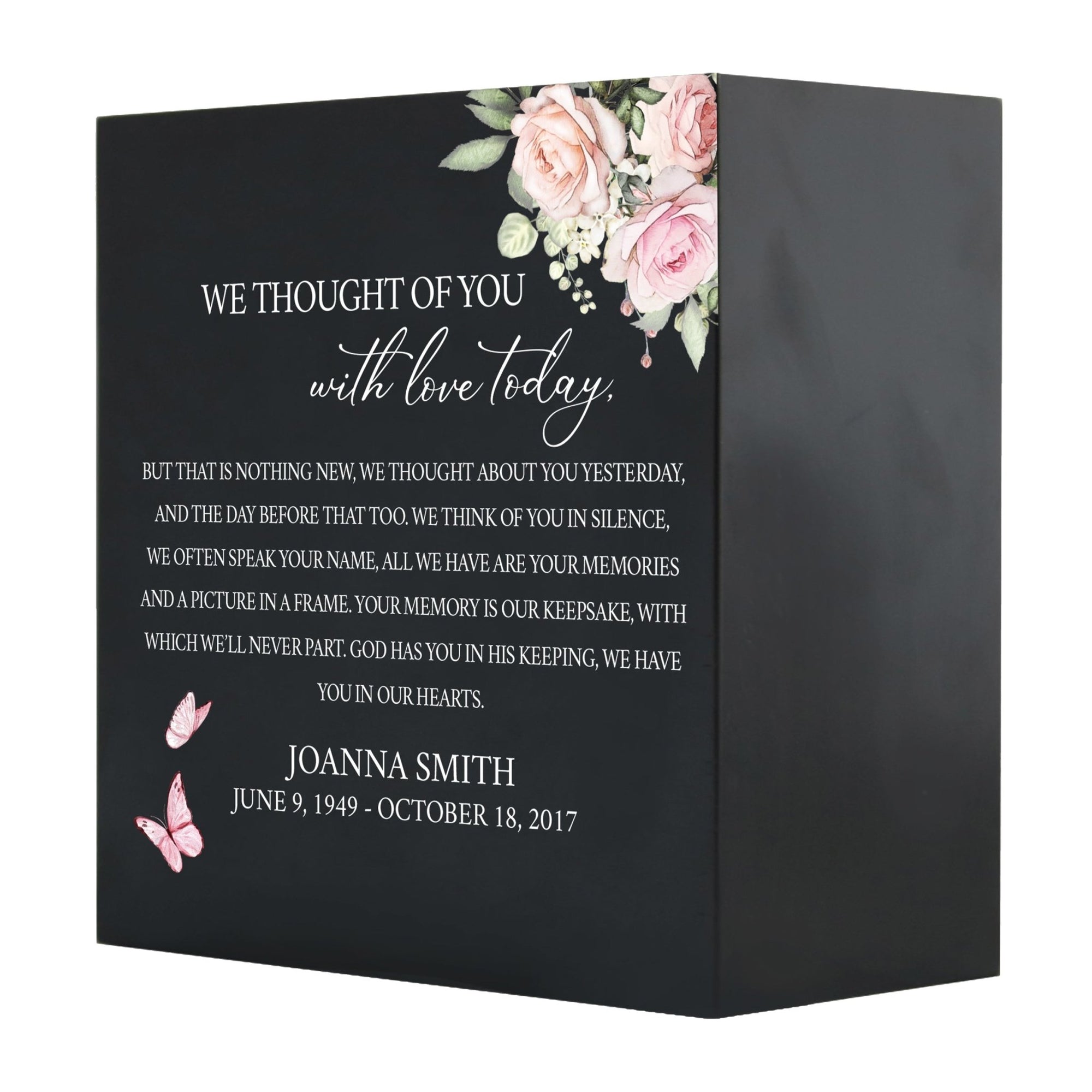 Personalized Modern Inspirational Memorial Wooden Shadow Box and Urn 6x6 holds 53 cu in of Human Ashes - We Thought Of You (Black) - LifeSong Milestones