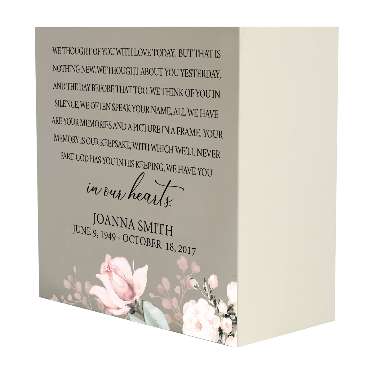 Personalized Modern Inspirational Memorial Wooden Shadow Box and Urn 6x6 holds 53 cu in of Human Ashes - We Thought Of You (Ivory) - LifeSong Milestones