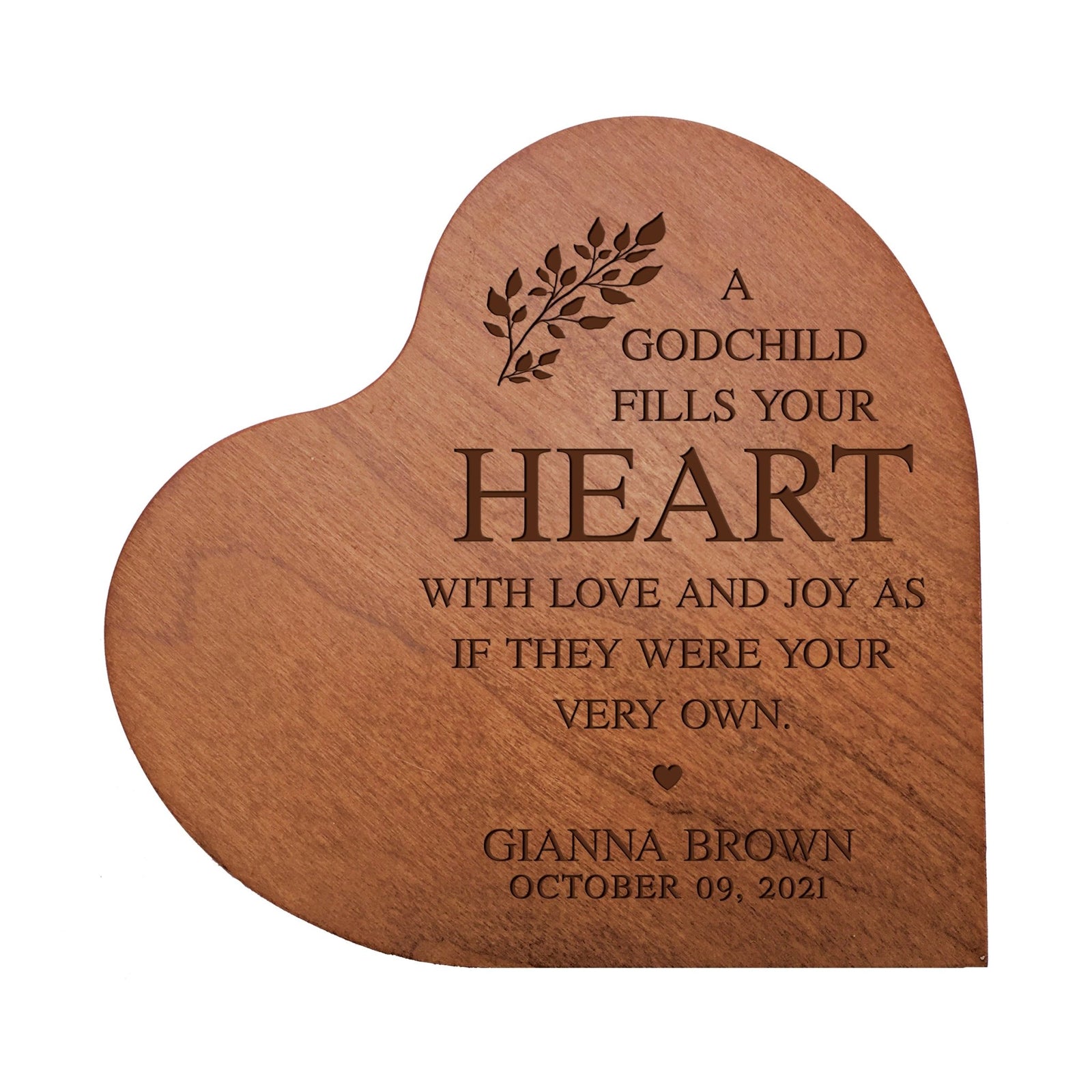 Personalized Modern Inspirational Wooden Solid Wood Heart Decoration 5x5.25 - A Godchild Fills Your - LifeSong Milestones