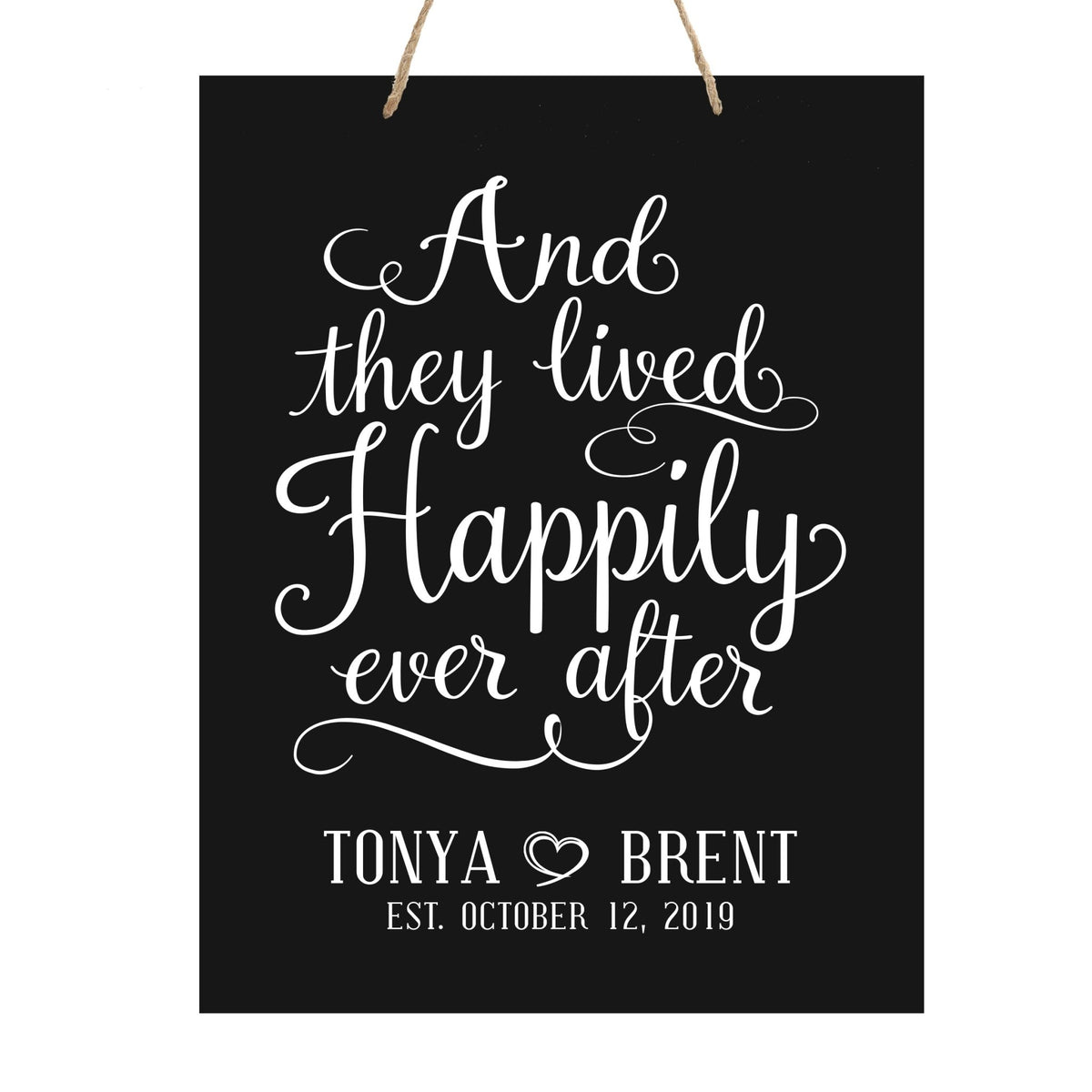 Personalized Modern Inspirational Wooden Wall Art Hanging Sign 12x15in - And They Lived Happily - For Family And Home Decorations - LifeSong Milestones