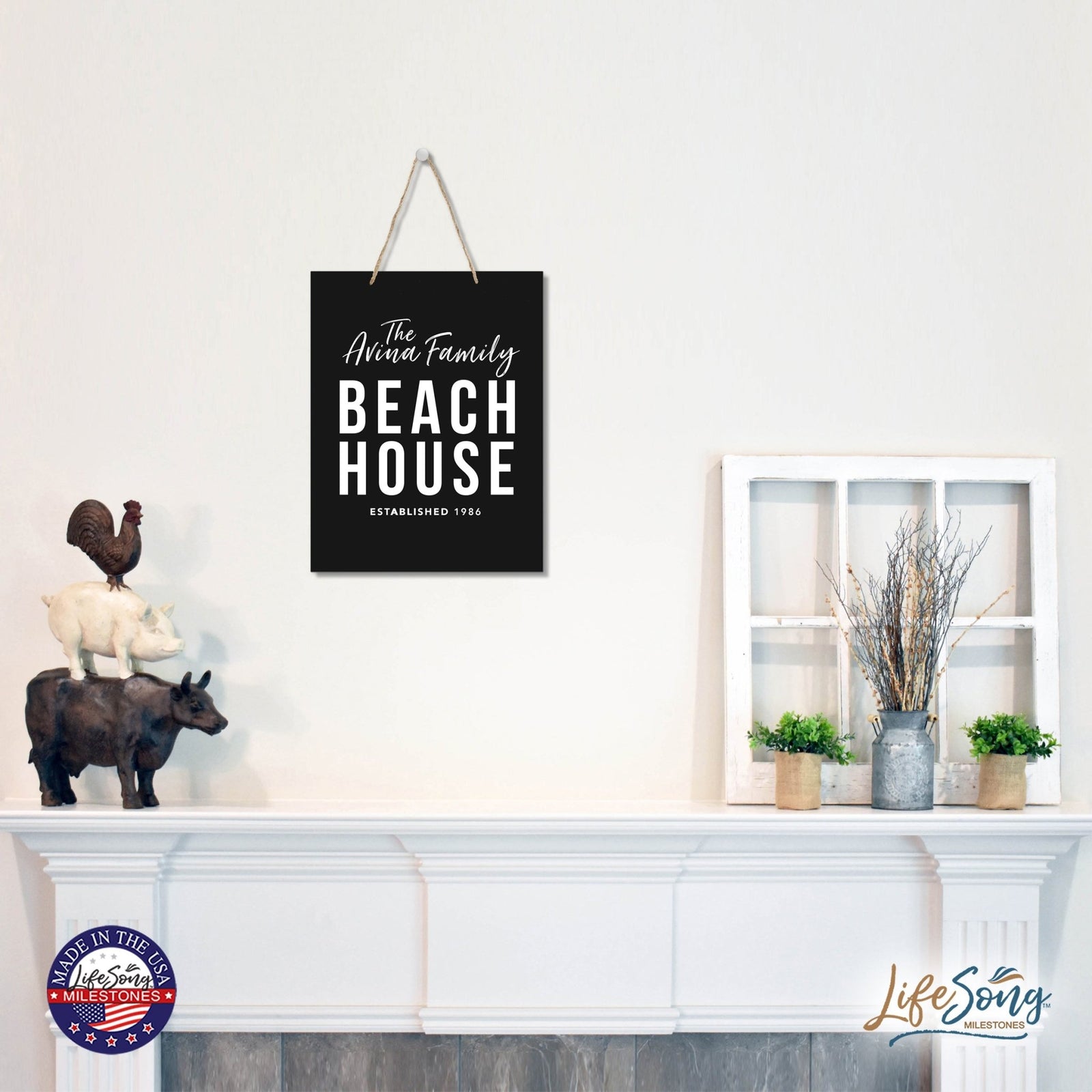 Personalized Modern Inspirational Wooden Wall Art Hanging Sign 12x15in - Beach House (EST) - For Family And Home Decorations - LifeSong Milestones