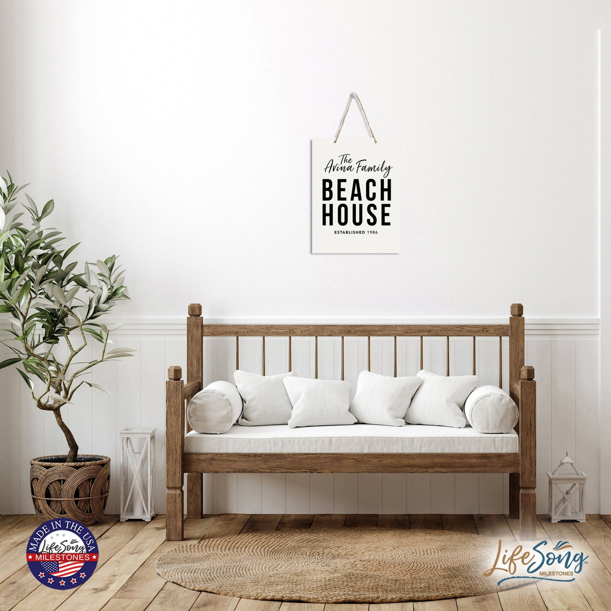 Personalized Modern Inspirational Wooden Wall Art Hanging Sign 12x15in - Beach House (EST) - For Family And Home Decorations - LifeSong Milestones
