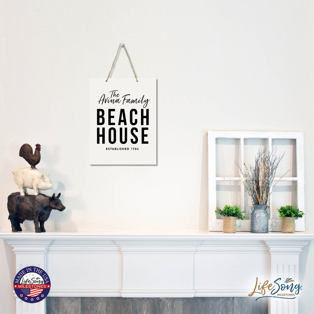 Personalized Modern Inspirational Wooden Wall Art Hanging Sign 12x15in - Beach House (EST) - For Family And Home Decorations - LifeSong Milestones