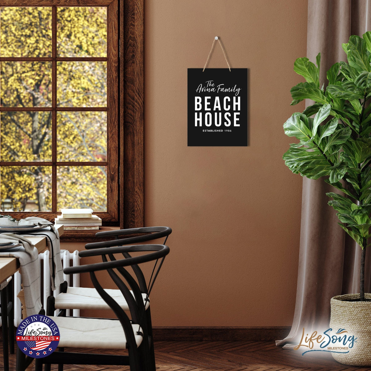 Personalized Modern Inspirational Wooden Wall Art Hanging Sign 12x15in - Beach House (EST) - For Family And Home Decorations - LifeSong Milestones