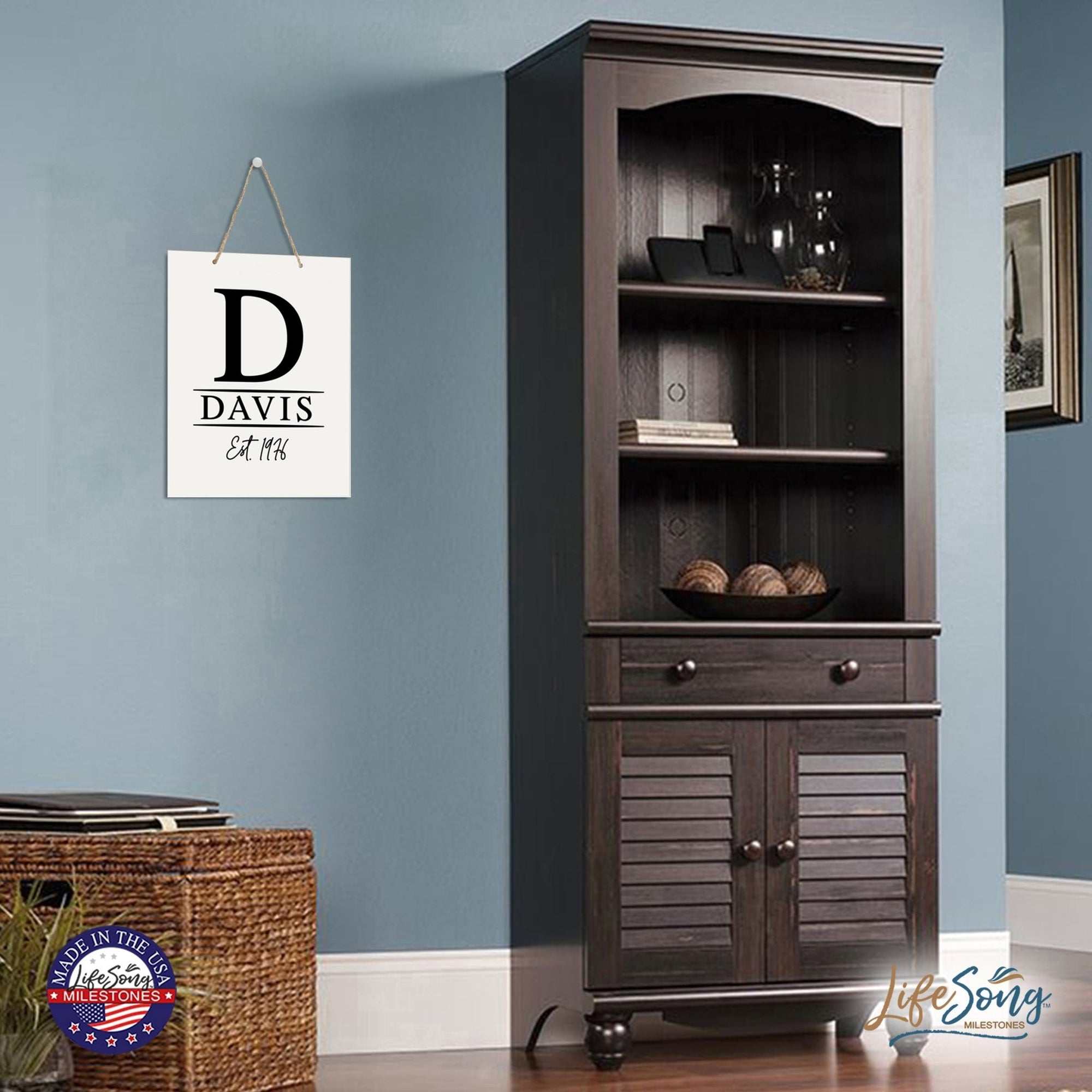 Personalized Modern Inspirational Wooden Wall Art Hanging Sign 12x15in - Davis (EST) - For Family And Home Decorations - LifeSong Milestones