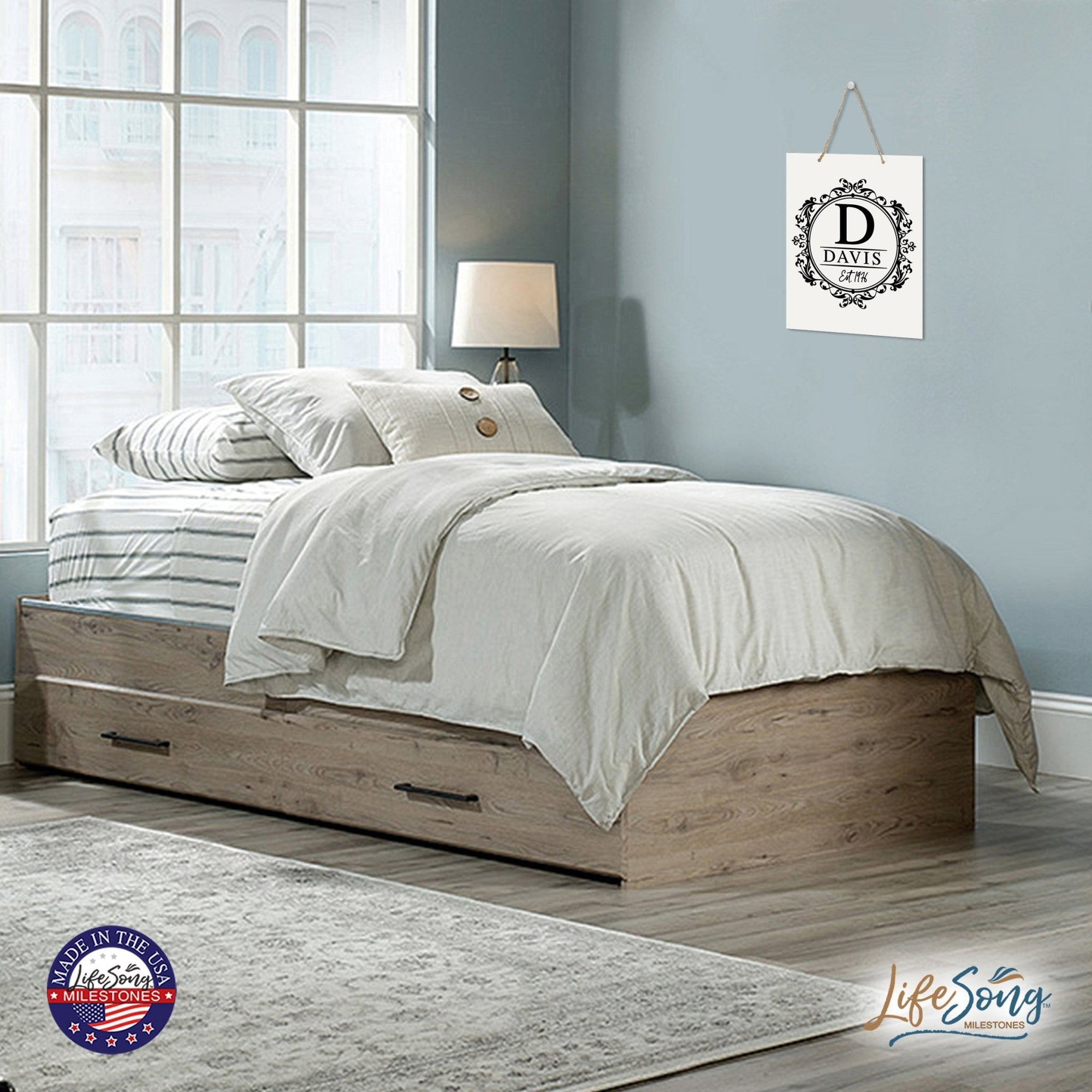 Personalized Modern Inspirational Wooden Wall Art Hanging Sign 12x15in - Davis (EST) - For Family And Home Decorations - LifeSong Milestones