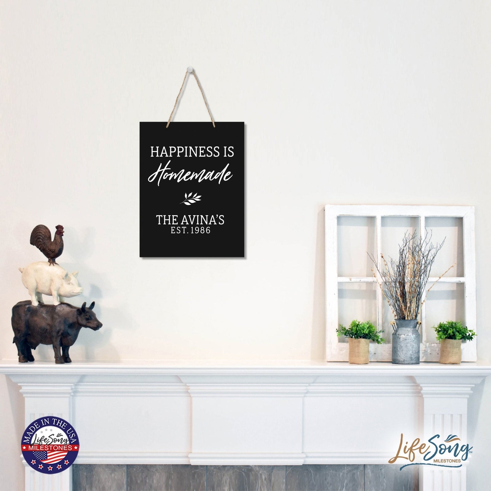 Personalized Modern Inspirational Wooden Wall Art Hanging Sign 12x15in - Happiness Is Homemade - For Family And Home Decorations - LifeSong Milestones