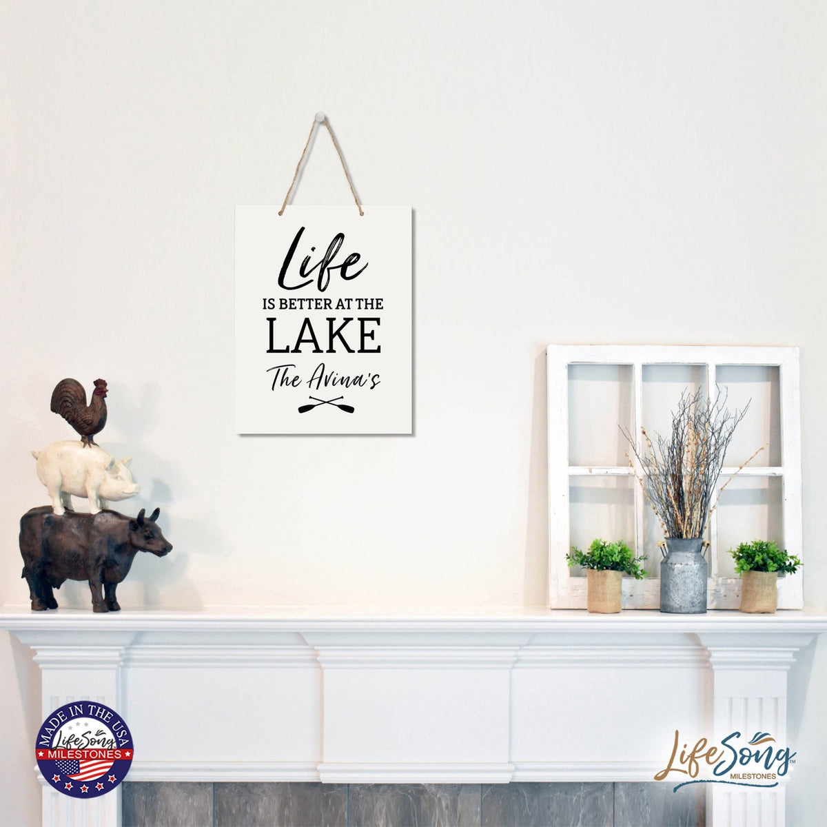 Personalized Modern Inspirational Wooden Wall Art Hanging Sign 12x15in - Life Is Better At The Lake - For Family And Home Decorations - LifeSong Milestones