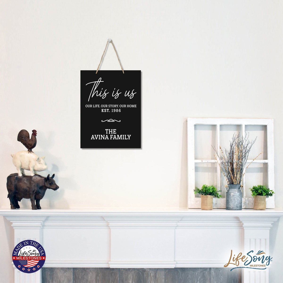 Personalized Modern Inspirational Wooden Wall Art Hanging Sign 12x15in - This Is Us - For Family And Home Decorations - LifeSong Milestones