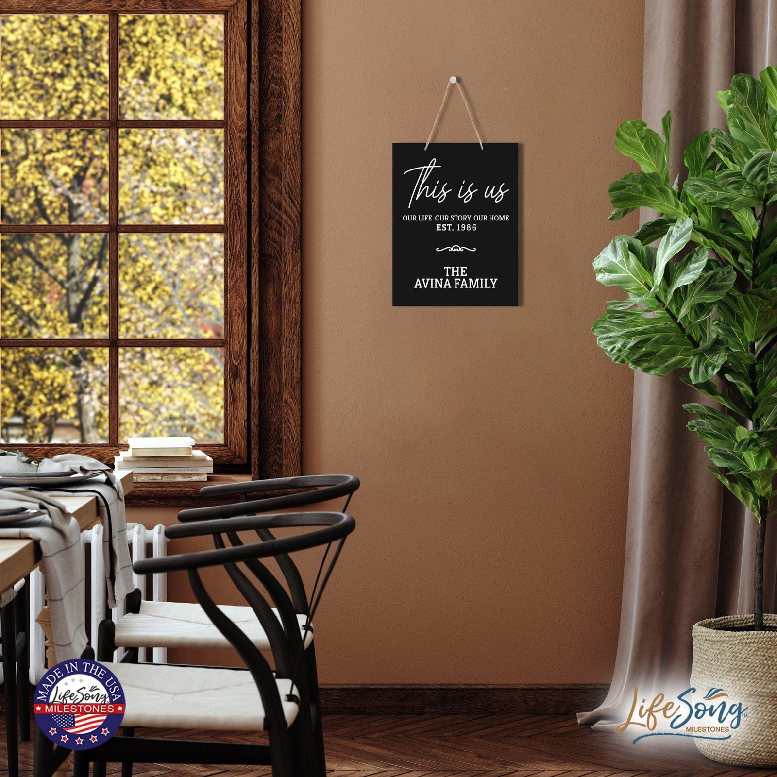 Personalized Modern Inspirational Wooden Wall Art Hanging Sign 12x15in - This Is Us - For Family And Home Decorations - LifeSong Milestones