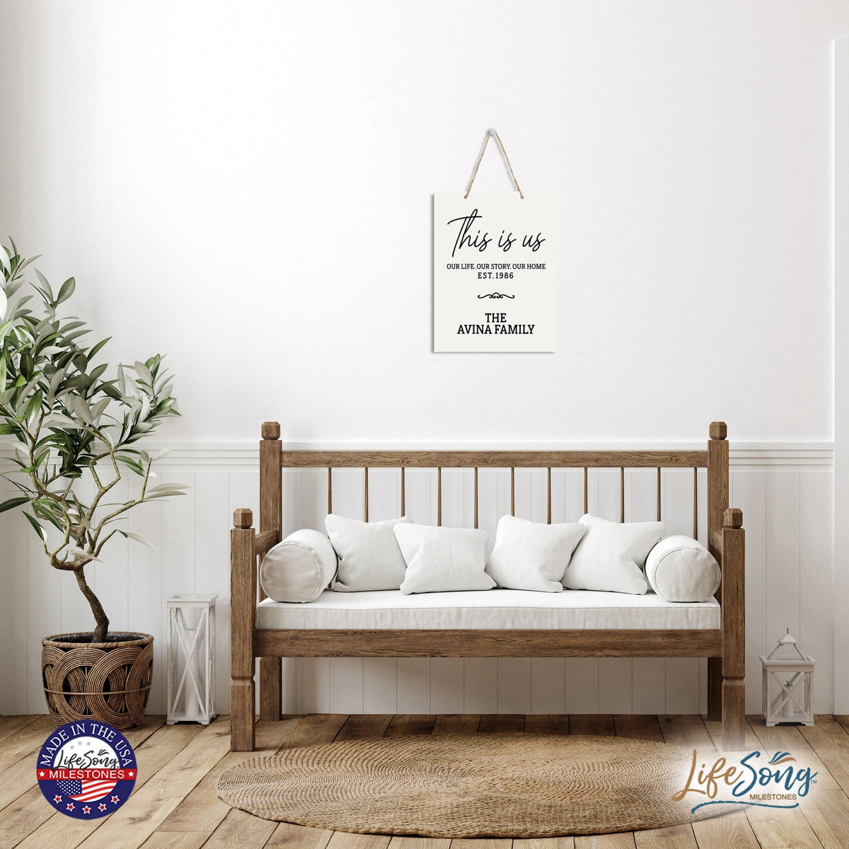 Personalized Modern Inspirational Wooden Wall Art Hanging Sign 12x15in - This Is Us - For Family And Home Decorations - LifeSong Milestones