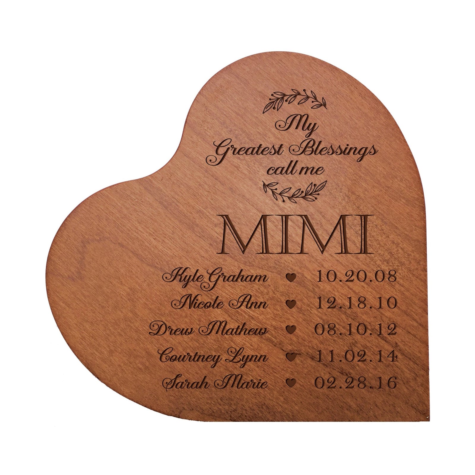 Personalized Modern Mimi’s Love Solid Wood Heart Decoration With Inspirational Verse Keepsake Gift 5x5.25 - My Greatest Blessing Mimi - LifeSong Milestones